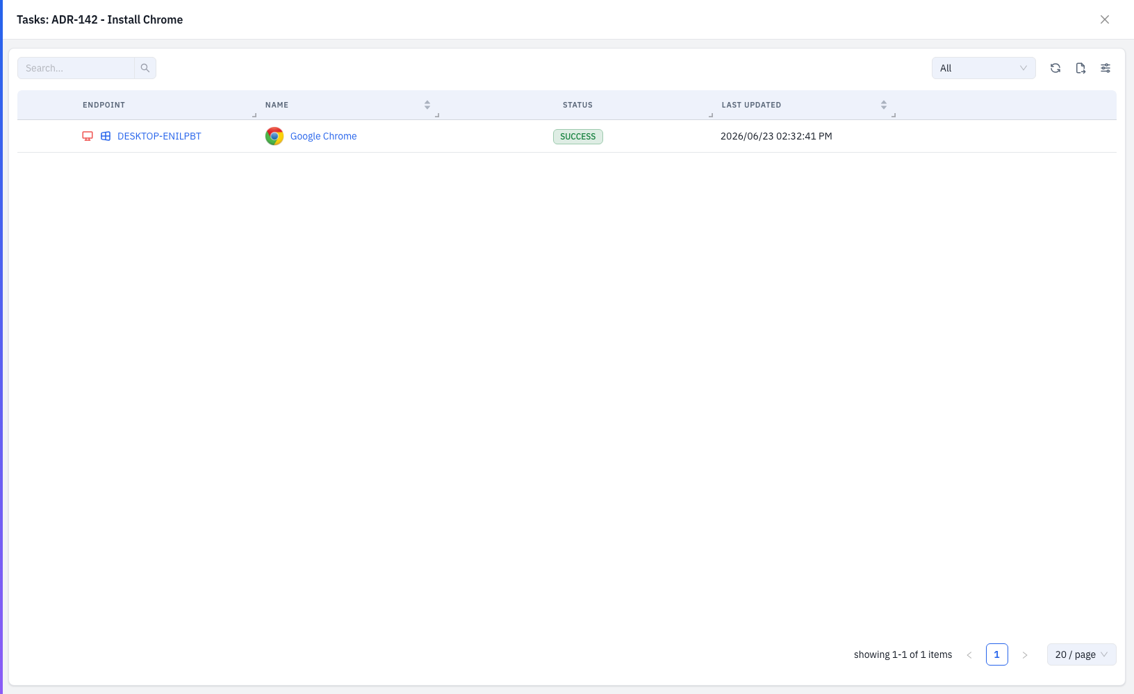 The per-endpoint deployment tasks drawer