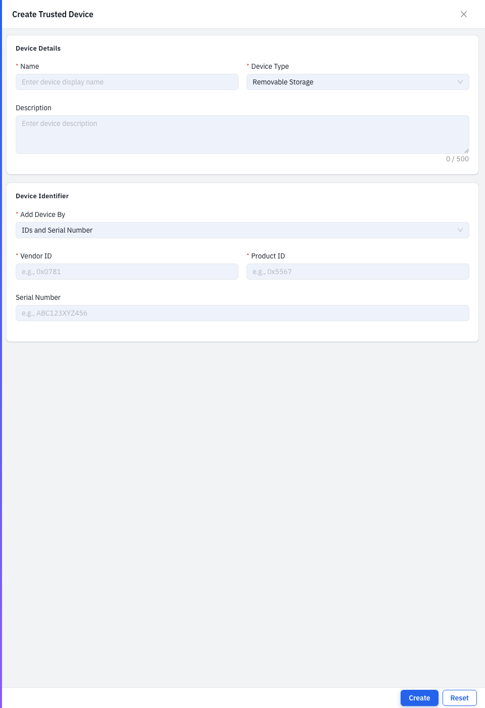 The Add Trusted Device form