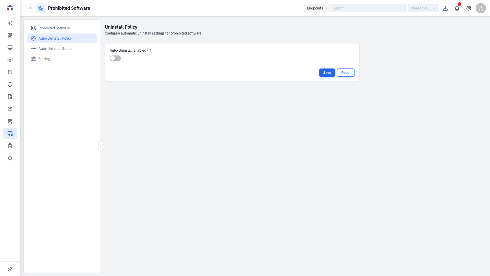 The Prohibited Software auto-uninstall policy form
