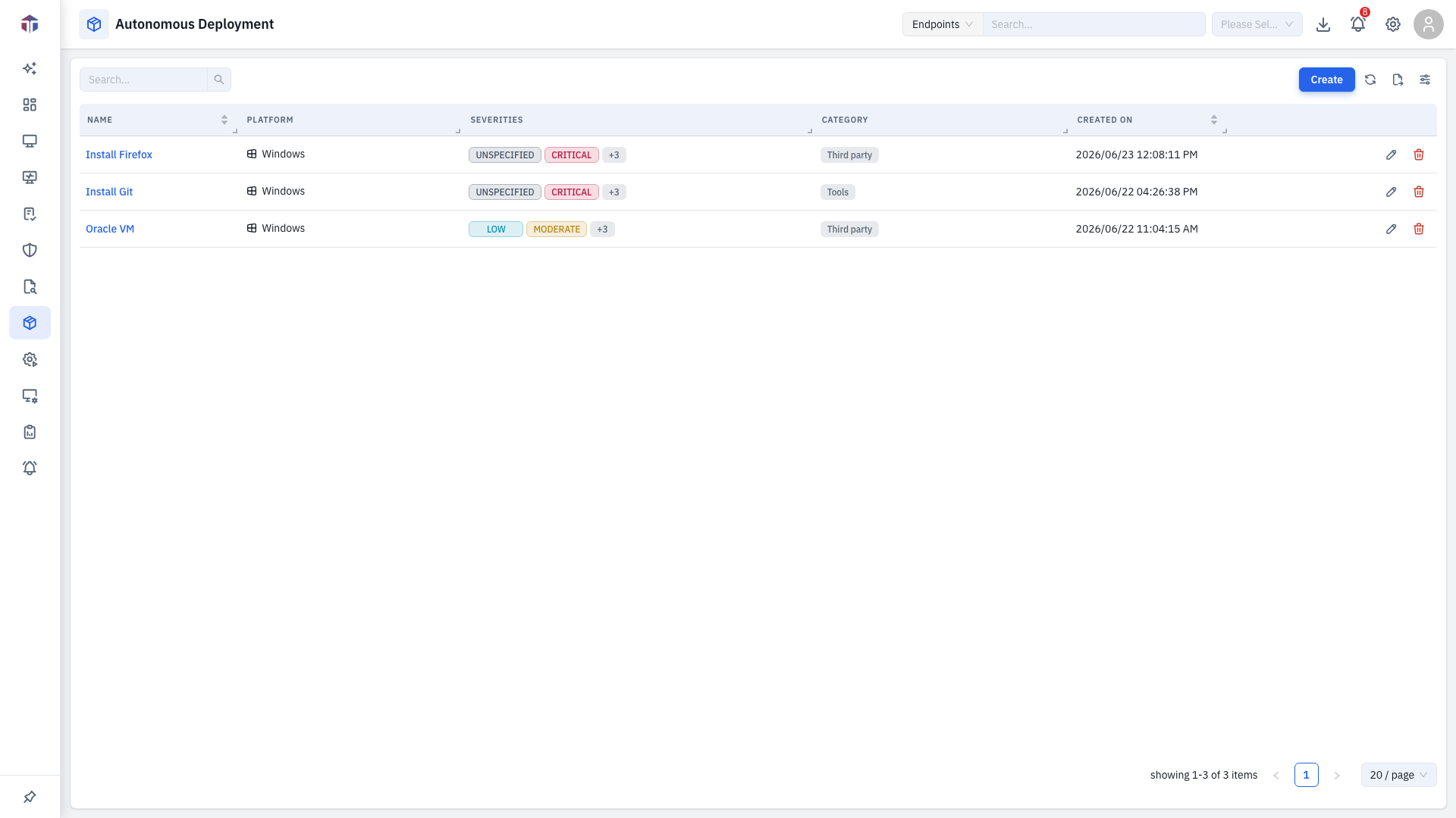 The Autonomous Deployment list