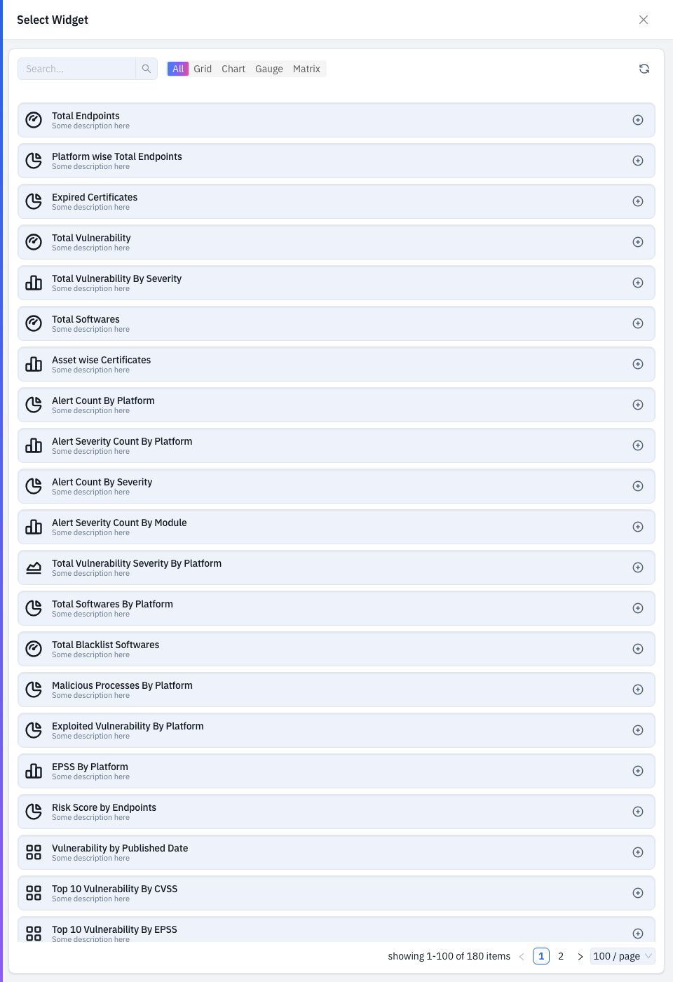 The Choose Existing Widget picker