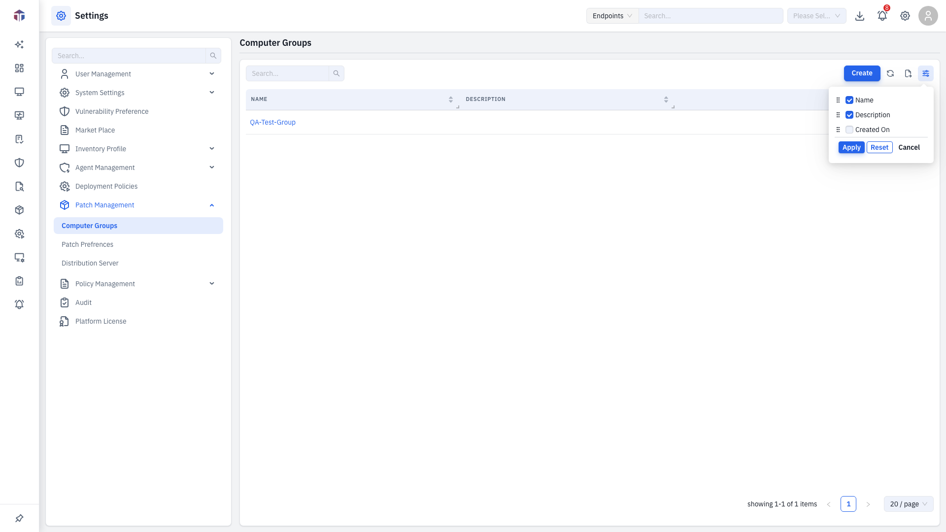 Computer Groups column picker