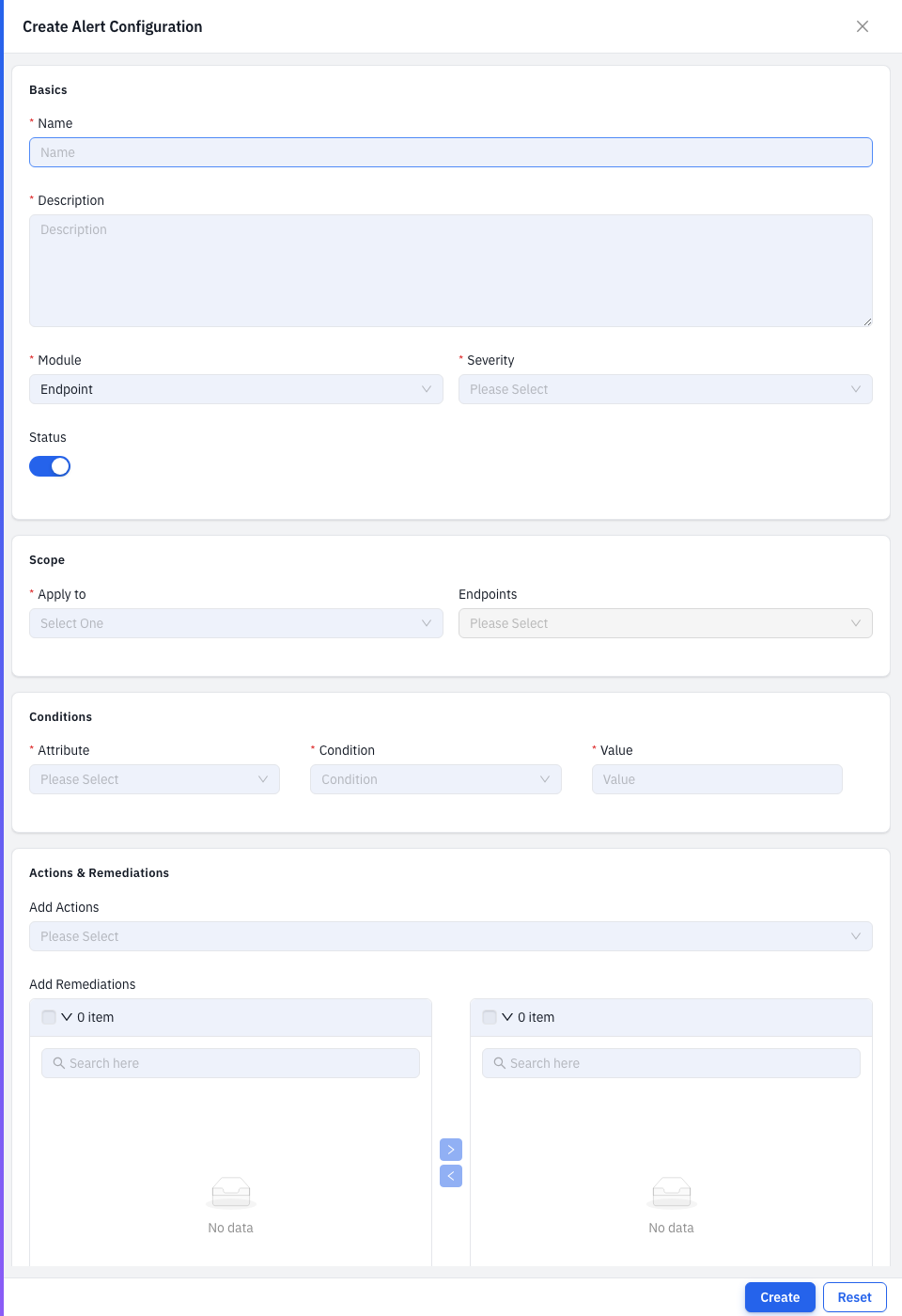 Create Alert Configuration form
