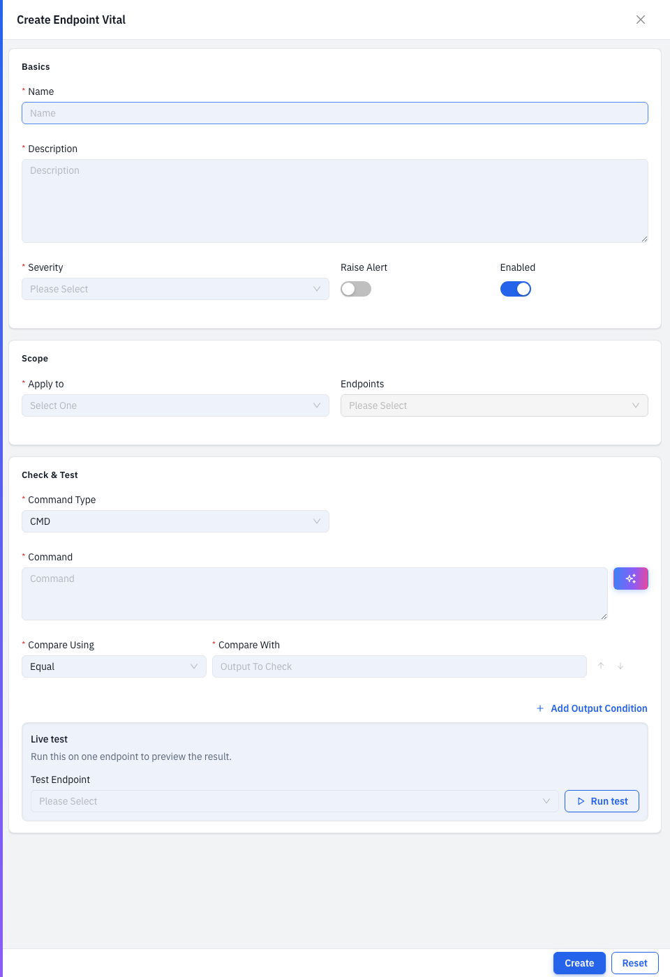 Create Endpoint Vital form