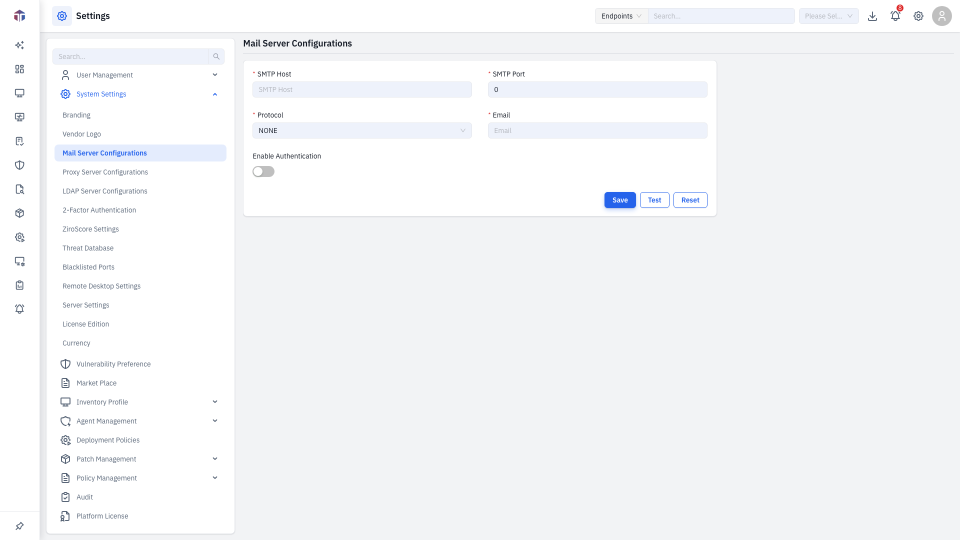 Mail Server Configurations form