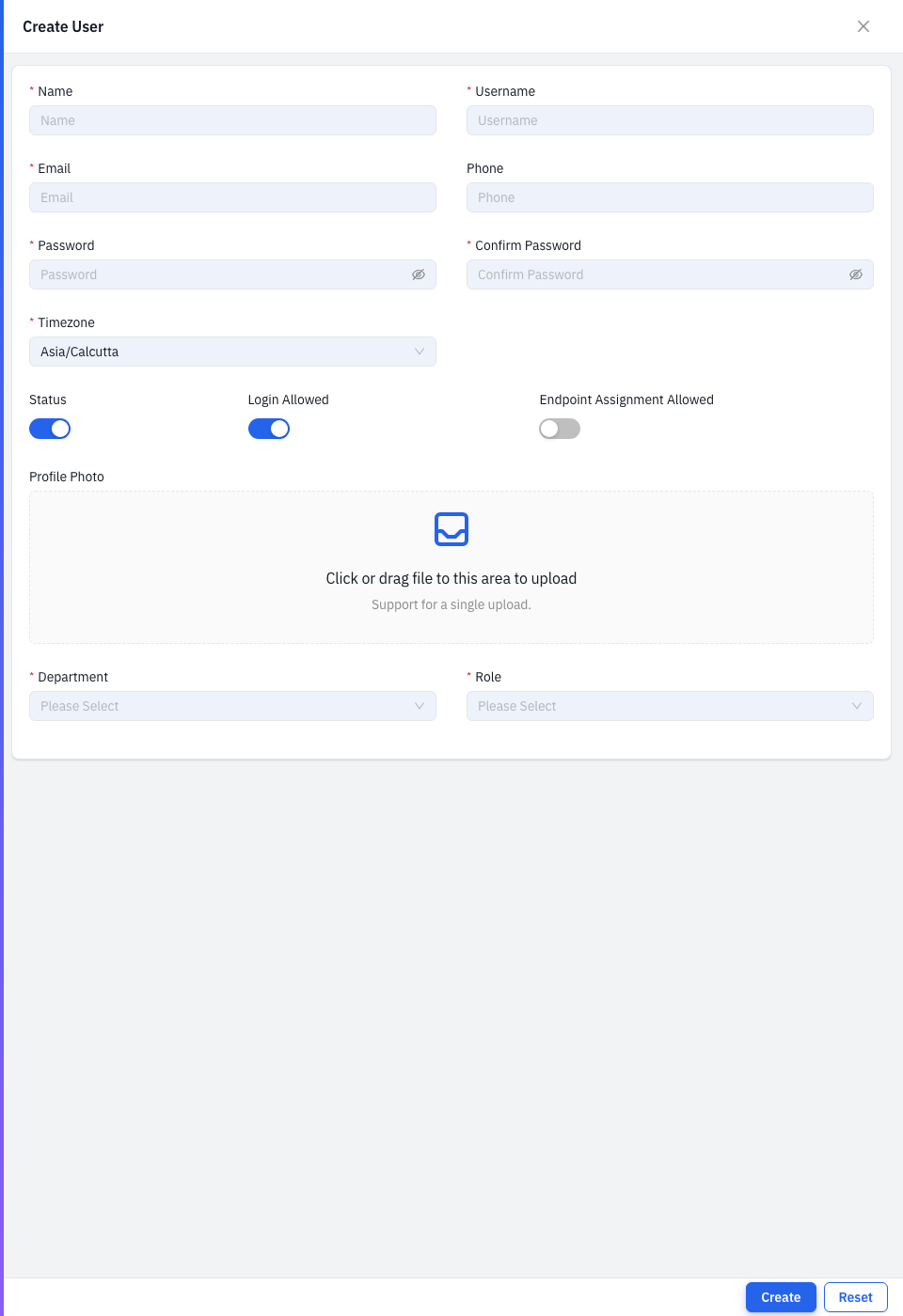 Create User form