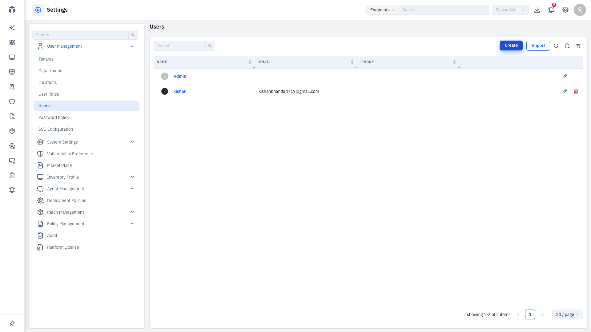 Users list