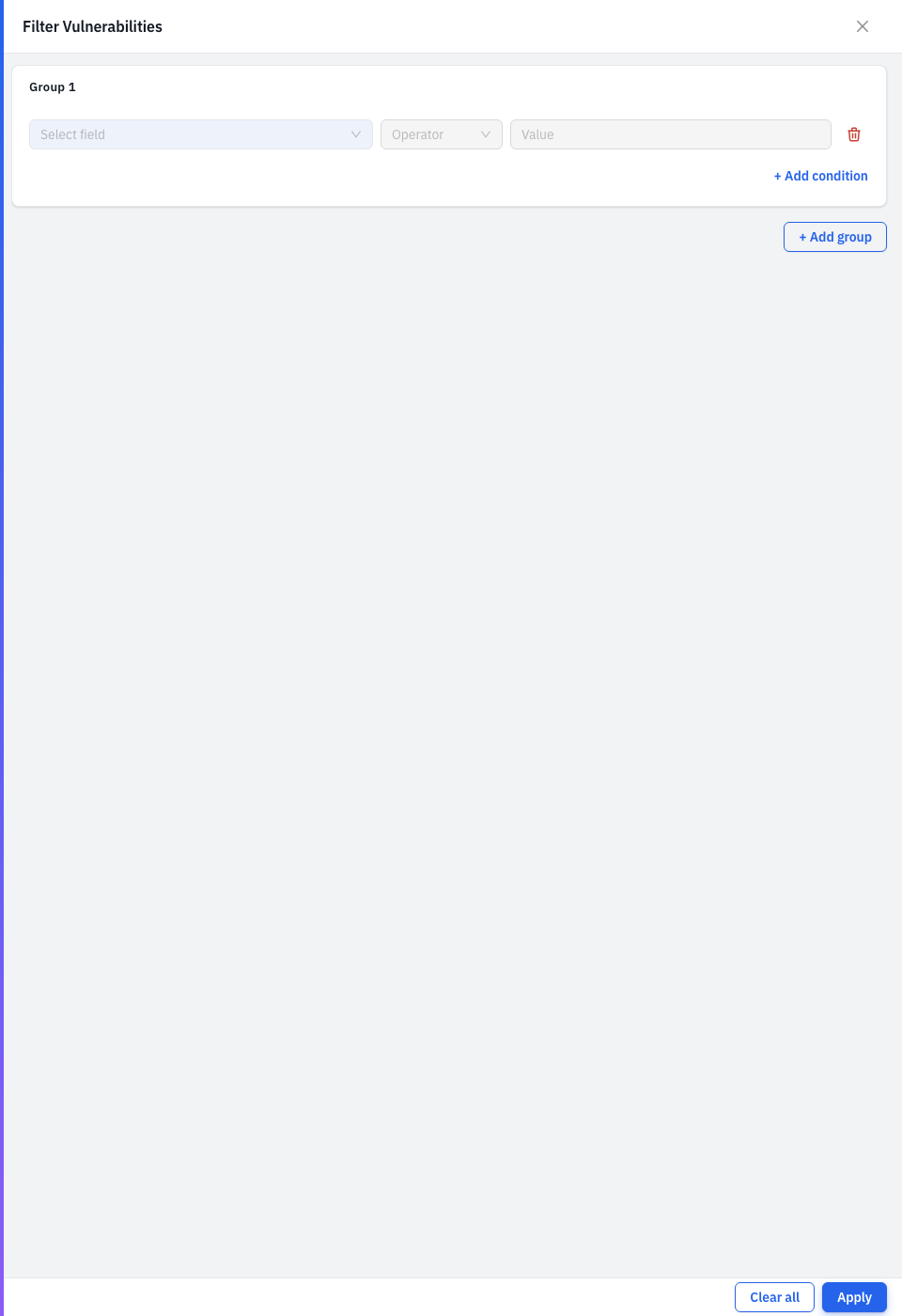 The Advanced Filters drawer- a query builder of condition groups
