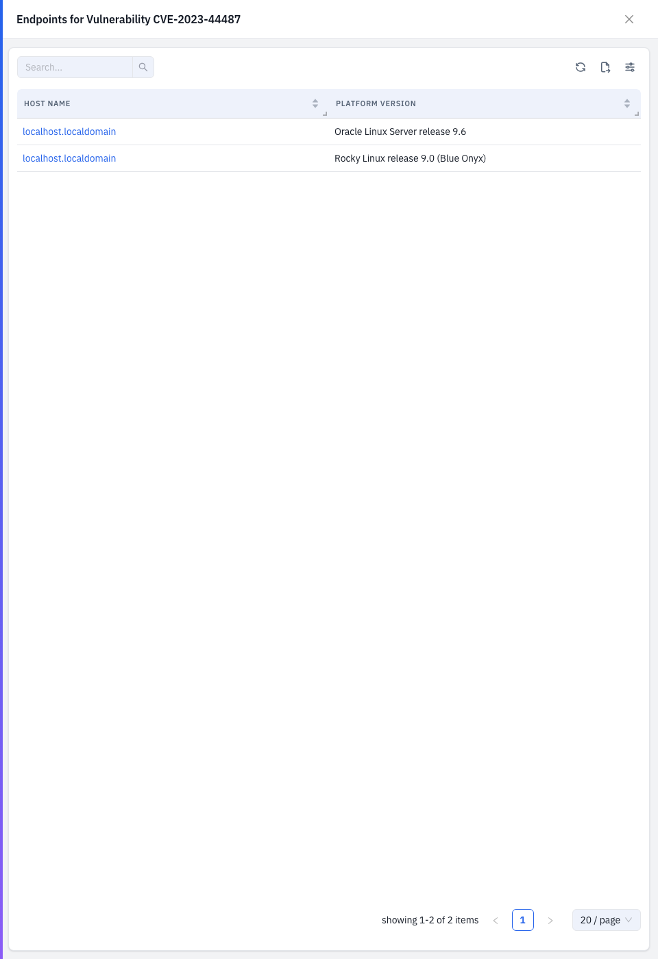 The affected-endpoints drawer for a CVE